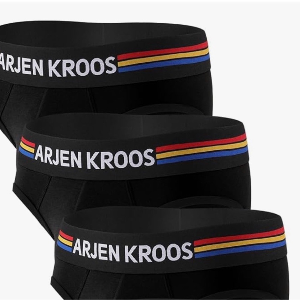 ARJEN KROOS Men's Black Briefs with Red, Yellow & Blue Stripe Waistband - 3 Pack